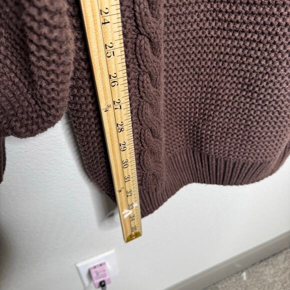 Bardot Cable Knit Sweater Brown Size L Chunky V-Neck Pullover - Picture 4 of 8